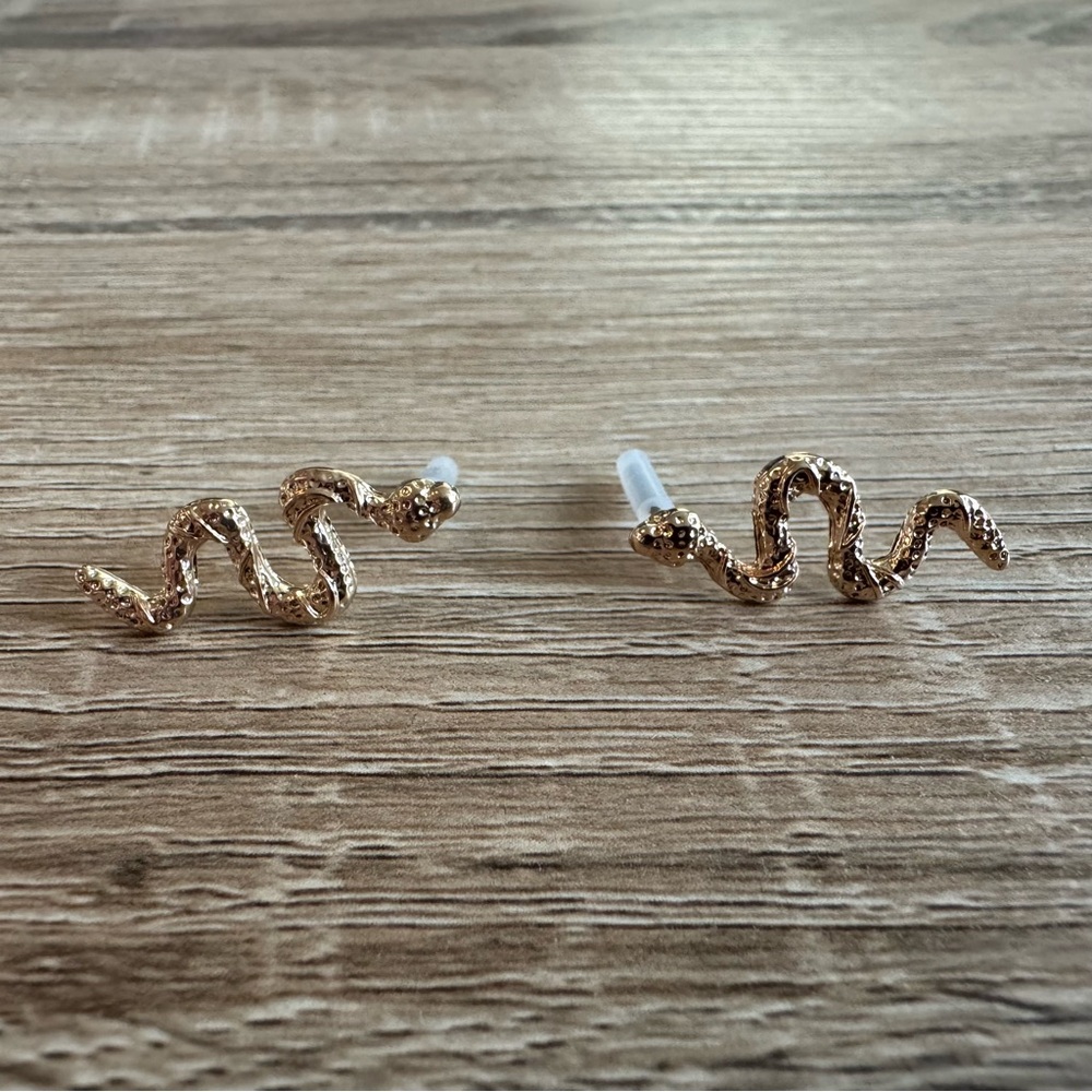 Gold Snake Earrings - Picture 2 of 2